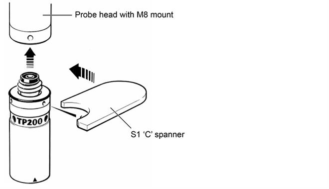 Technical drawing: Technical drawing: TP200 installation - probe heads with M8 connector - English