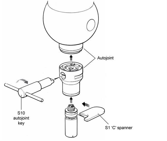 Technical drawing: Technical drawing: TP200 installation - probe heads with Renishaw autojoint - English
