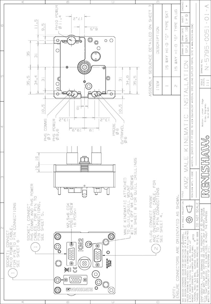 Technical drawing: Technical drawing: KM2 male kinematic installation 1