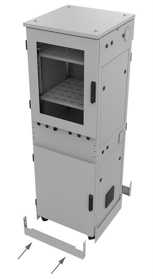 Kiosk workstation, side plates and front and rear panels with arrows