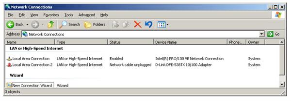Setting the IP address of the PC - screenshot