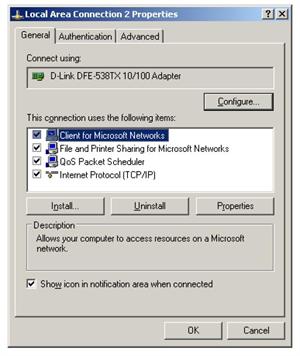 Setting the IP address of the PC - screenshot