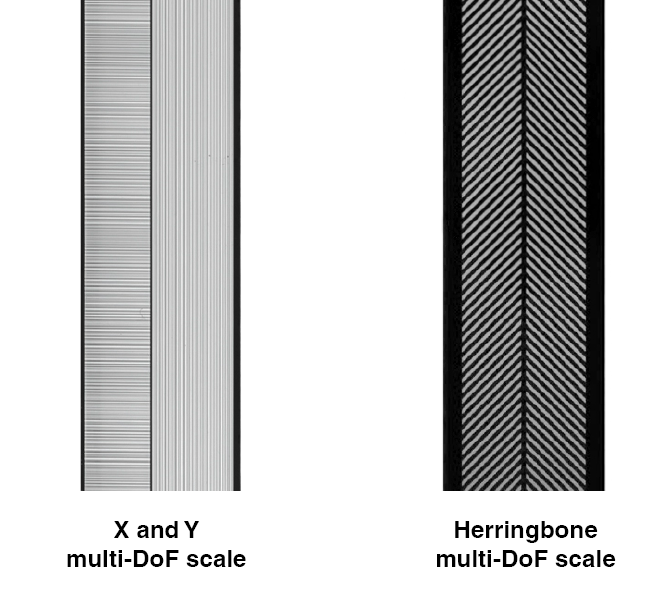 Multi-DoF encoder scale next to herringbone encoder scale