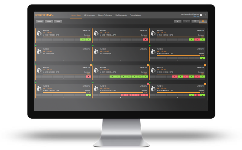 Renishaw Central dashboard - Current Device Status