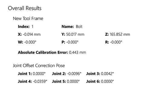 Joint offset test report from the RCS Software Suite