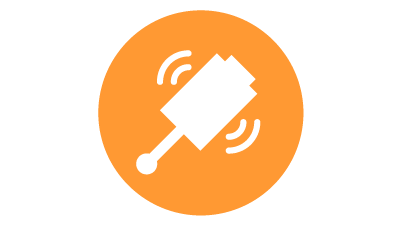 White icon of a radio probe for in-process industrial automation probing inside orange circle