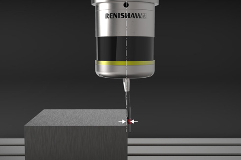 Probe with markings showing the probe over-travel after touching the surface of an object