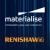 Materialise and Renishaw logos on a dark blue background with vertical light lines