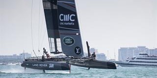 Land Rover BAR yacht racing on the sea in Chicago USA