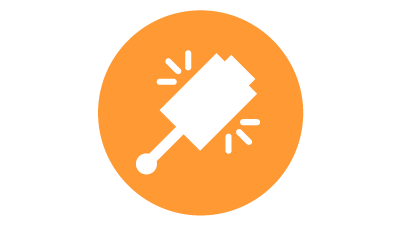 White icon of an optical probe for in-process industrial automation probing inside orange circle