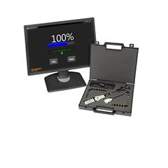 Monitor with ATOM™ diagnostic software results and case with ATOM diagnostic kit hardware
