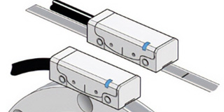 Illustration of an open optical encoder readhead on a linear scale and a rotary scale