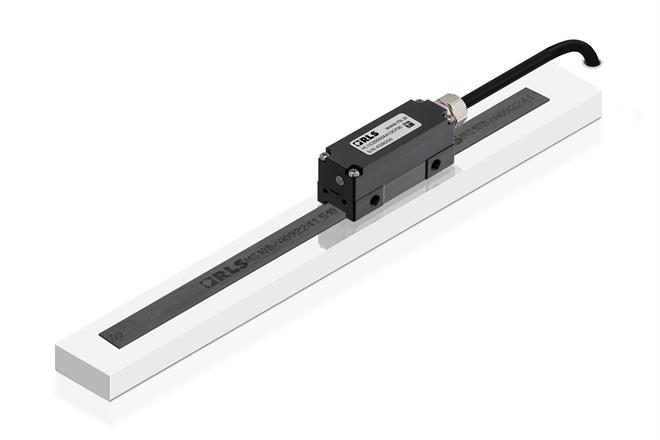HiLin magnetic encoder from RLS on a plinth with a white background