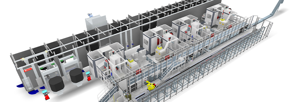 Cellule flexible robotisé (FMS) de Trevisan pour la production de vannes