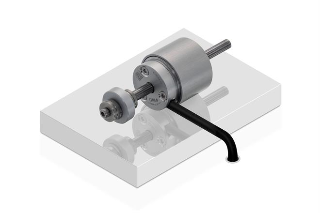 LinAce Inaxis encoder from RLS on a plinth with a white background