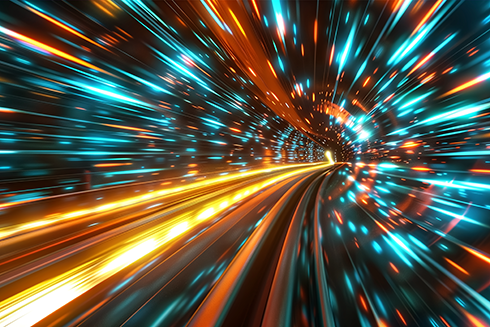 Orange and blue lines imitating the Renishaw QE's super fast data transmission speed