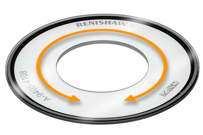 Rotary encoder scale with orange arrow showing movement direction