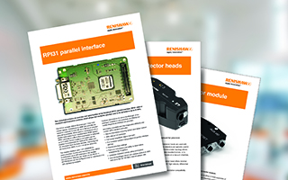 Illustration showing series of front covers of Installation guides for Renishaw's RLU10 laser encoder products