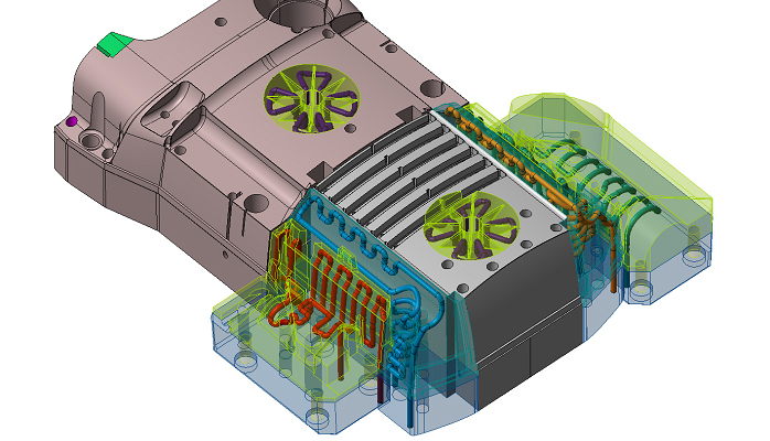 Mould tool with conformally-cooled inserts produced by additive manufacturing