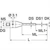 A-5555-0018 - M5 &#216;3 mm ruby ball, tungsten carbide stem, L 25 mm, ML 15 mm, for Zeiss applications