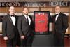 Scarlets Rugby star Samson Lee with Gareth Hankins (l) and Chris Pockett (r) (image courtesy of Scarlets Rugby)