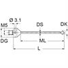 A-5555-0329 - M5 Ø1.5 mm ruby ball, tungsten carbide stem, L 33 mm, ML 24 mm, long thread, for Zeiss applications