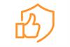 Orange shield icon with thumbs-up symbol for enhanced reliability and quality assurance in medical device engineering